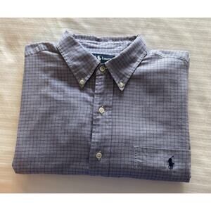 Ralph Lauren 100% Cotton Men's L/S Button Shirt 15 1/2 - 32/33 Mild Blue Plaid
